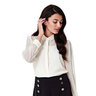 Yumi ivory Spotted Sleeve Textured Shirt